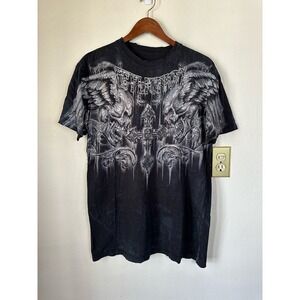 Rare Y2K Affliction Fragmented Black White Short Sleeve T Shirt